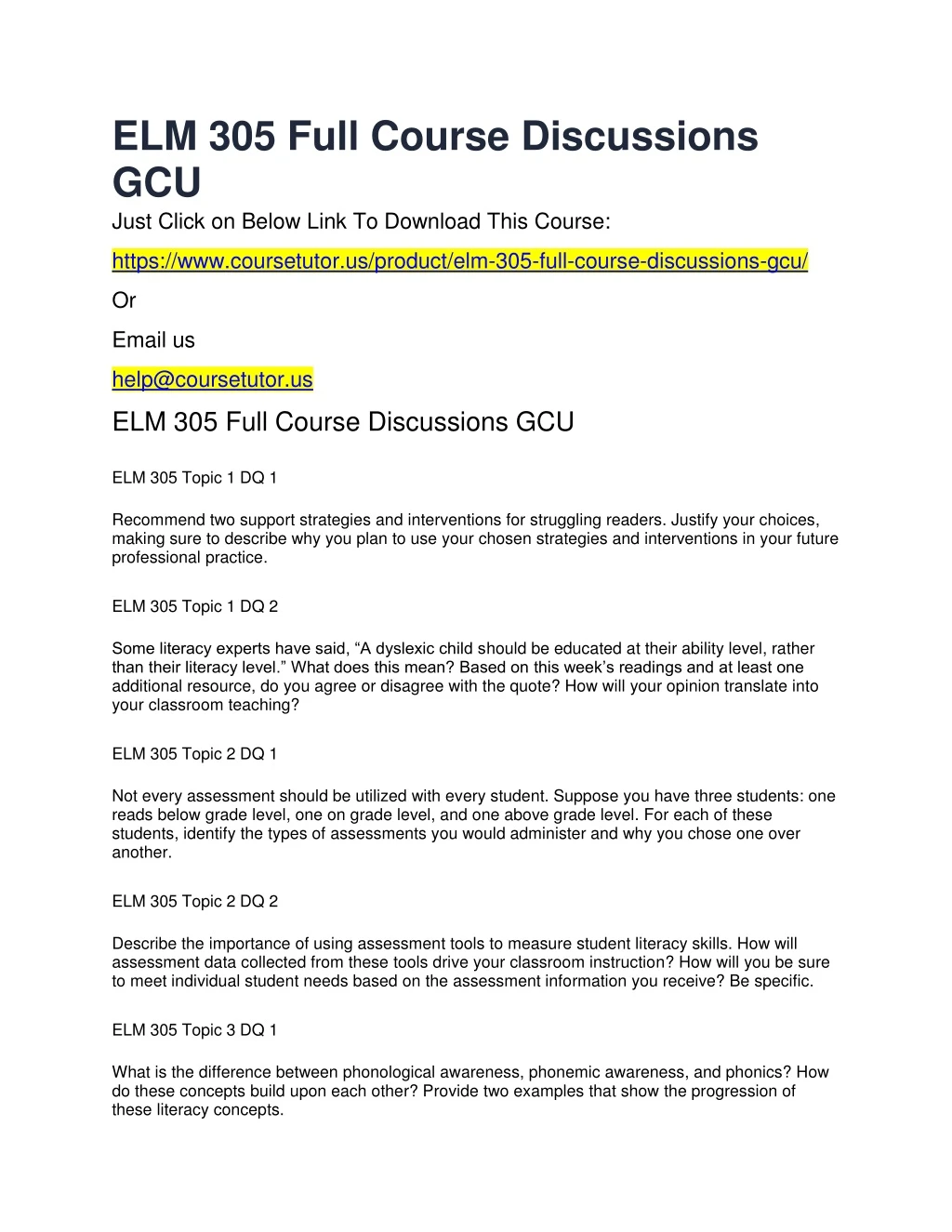 PPT ELM 305 Full Course Discussions GCU PowerPoint Presentation Free