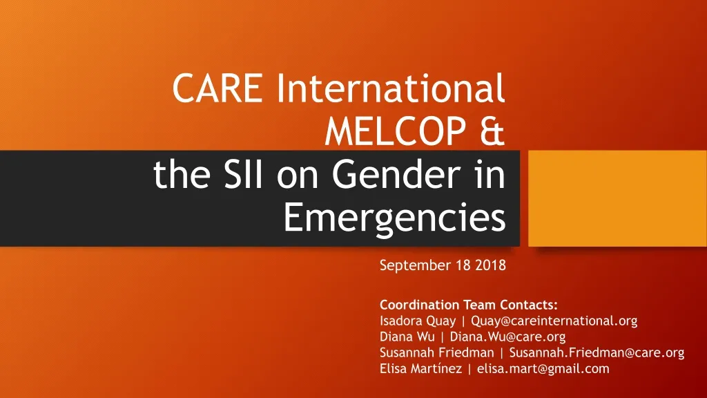 care international melcop the sii on gender in emergencies
