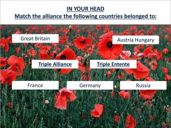 IN YOUR HEAD Match the alliance the following countries belonged to: