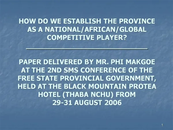 HOW DO WE ESTABLISH THE PROVINCE AS A NATIONAL