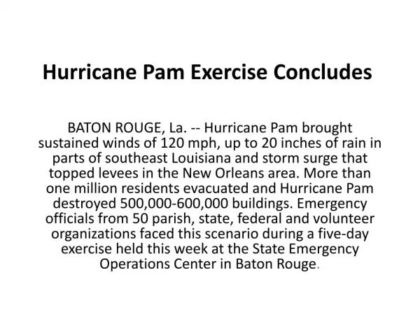 Hurricane Pam Exercise Concludes 