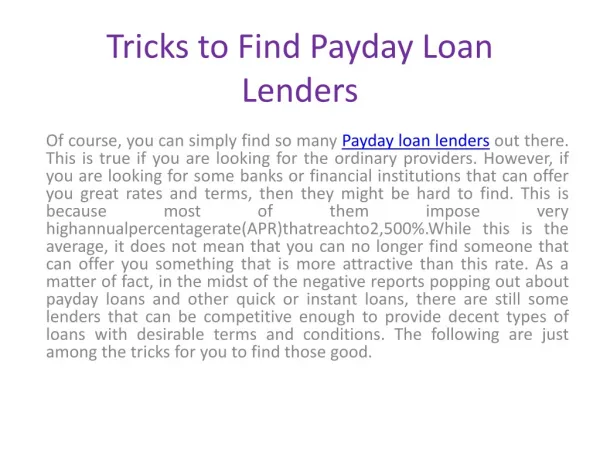 Payday loan lenders