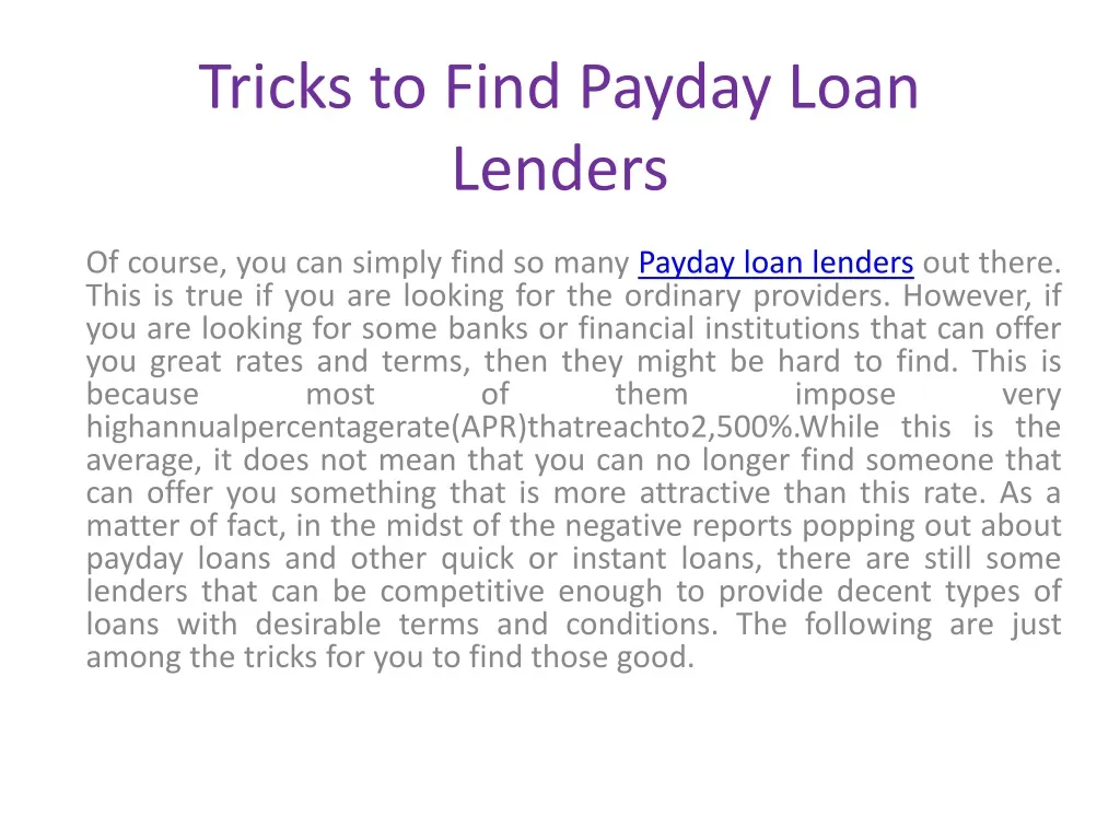 tricks to find payday loan lenders