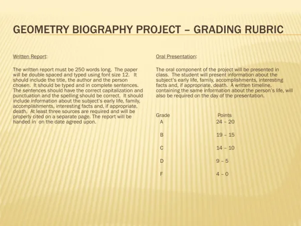 Geometry Biography Project – Grading Rubric