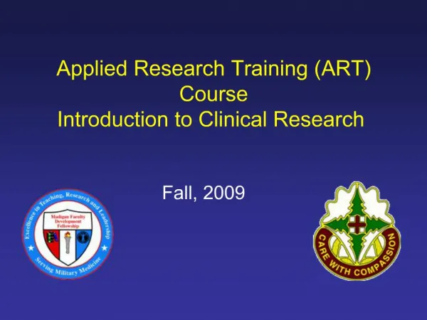 Applied Research Training ART Course Introduction to Clinical Research