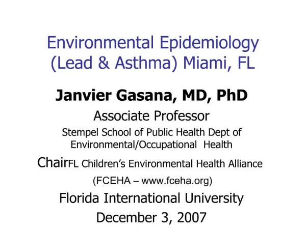 Environmental Epidemiology Lead Asthma Miami, FL