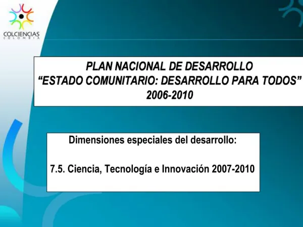 PLAN NACIONAL DE DESARROLLO ESTADO COMUNITARIO: DESARROLLO PARA TODOS 2006-2010