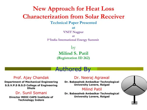 New Approach for Heat Loss Characterization from Solar Receiver Technical Paper Presented at VNIT Nagpur at 1st India I