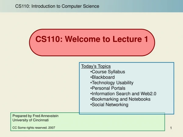 CS110: Welcome to Lecture 1