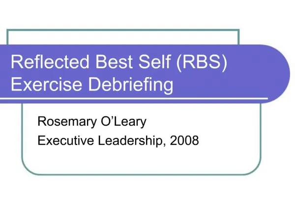 Reflected Best Self RBS Exercise Debriefing
