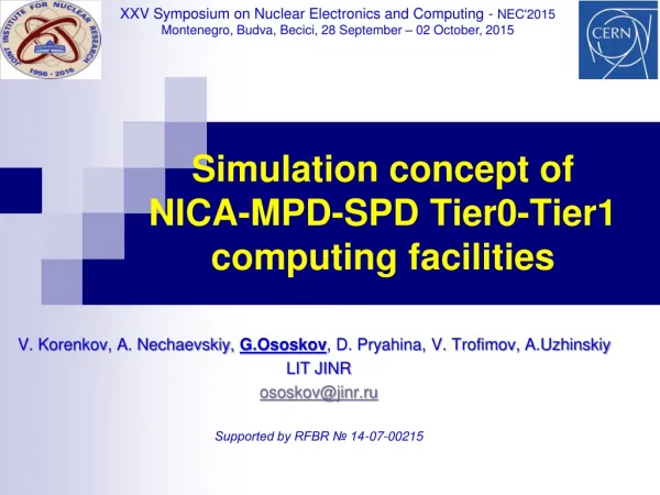 Simulation concept of NICA-MPD-SPD Tier0-Tier1 computing facilities