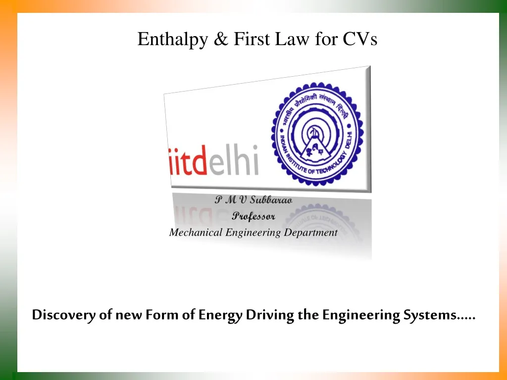 enthalpy first law for cvs