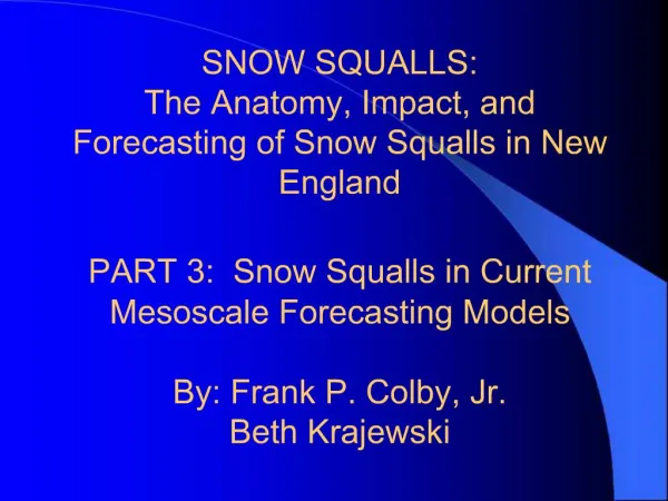 SNOW SQUALLS: The Anatomy, Impact, and Forecasting of Snow Squalls in New England PART 3: Snow Squalls in Current Me