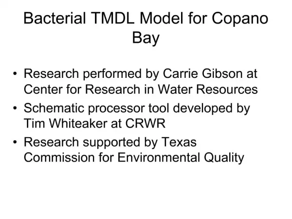 Bacterial TMDL Model for Copano Bay