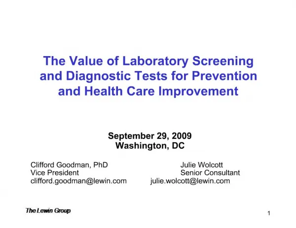 The Value of Laboratory Screening and Diagnostic Tests for Prevention and Health Care Improvement