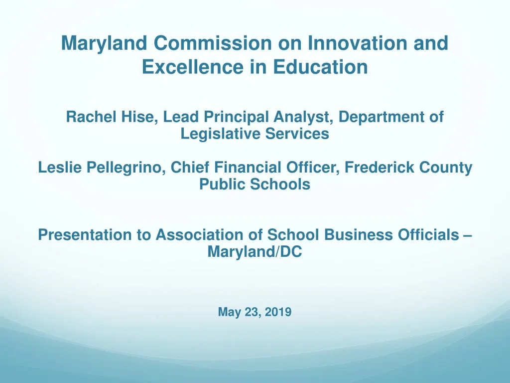 maryland commission on innovation and excellence in education