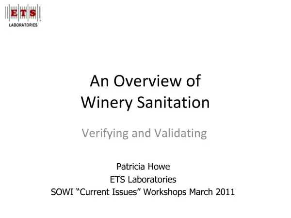 An Overview of Winery Sanitation