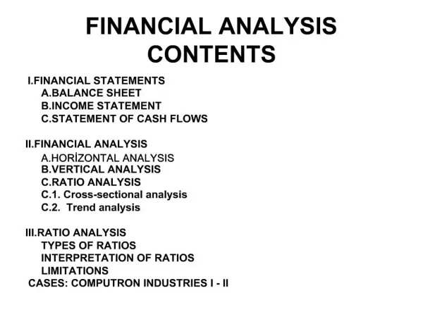 FINANCIAL ANALYSIS CONTENTS