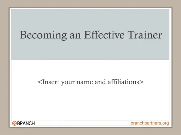 Becoming an Effective Trainer