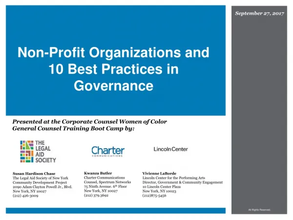 Non-Profit Organizations and 10 Best Practices in Governance