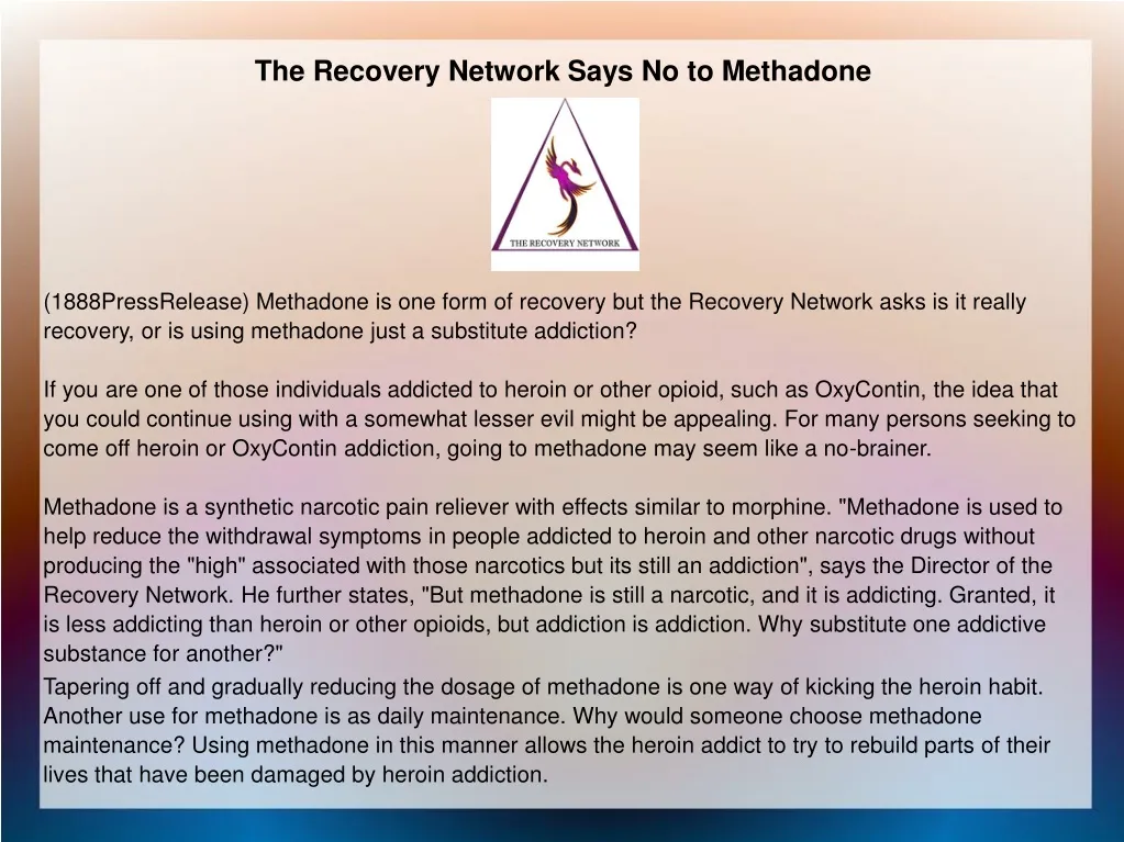 the recovery network says no to methadone