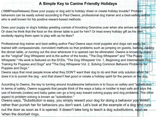 A Simple Key to Canine Friendly Holidays