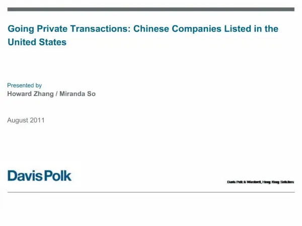 Going Private Transactions: Chinese Companies Listed in the United States