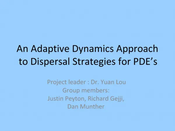 An Adaptive Dynamics Approach to Dispersal Strategies for PDE s