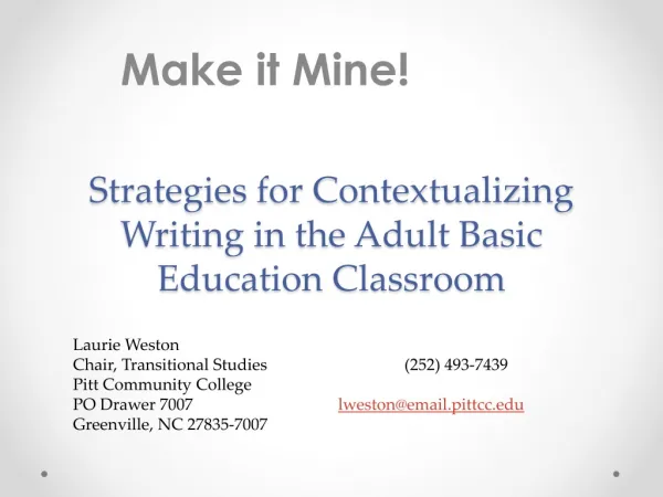 Strategies for Contextualizing Writing in the Adult Basic Education Classroom