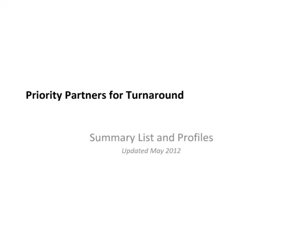 Priority Partners for Turnaround