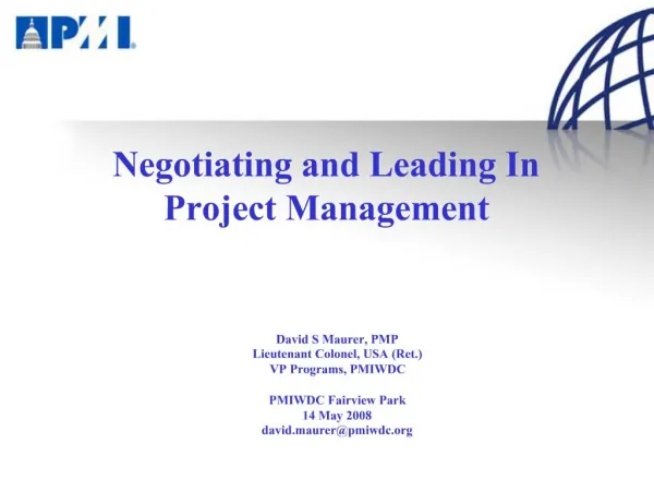 Negotiating and Leading In Project Management