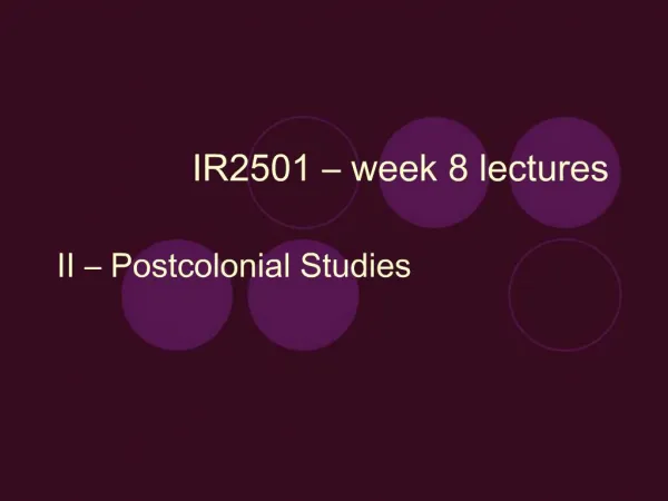 IR2501 week 8 lectures