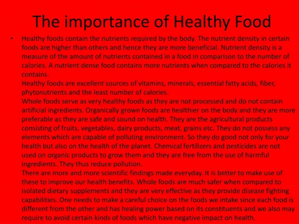 The importance of Healthy Food