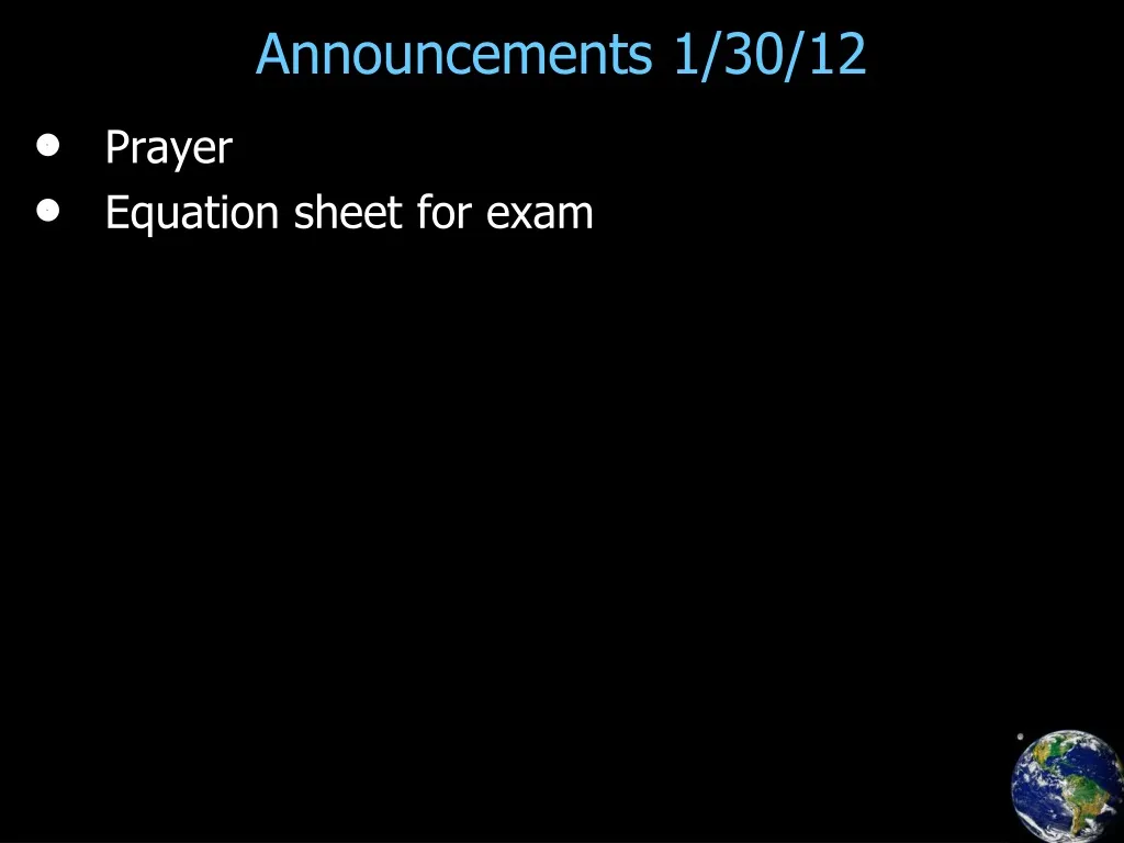 announcements 1 30 12