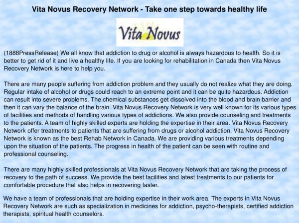 Vita Novus Recovery Network - Take one step towards healthy