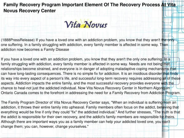 Family Recovery Program Important Element Of The Recovery Pr