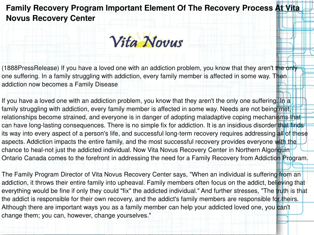 family recovery program important element