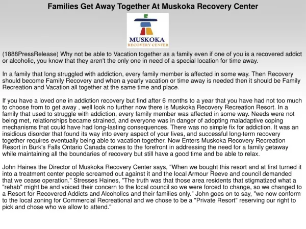 Families Get Away Together At Muskoka Recovery Center