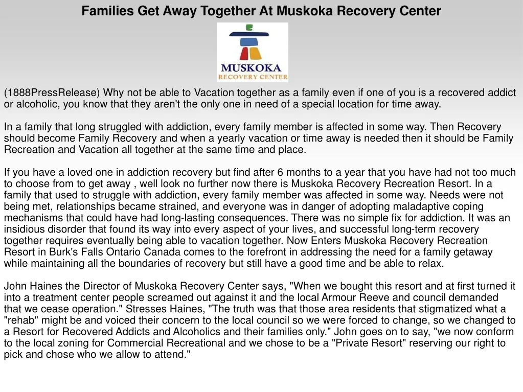 families get away together at muskoka recovery