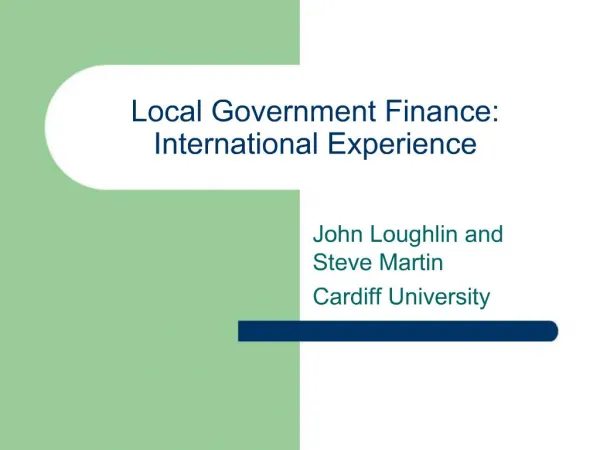 Local Government Finance: International Experience