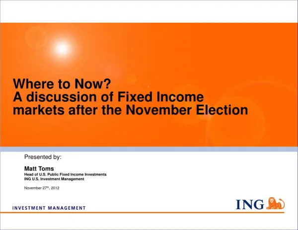Where to Now? A discussion of Fixed Income markets after the November Election