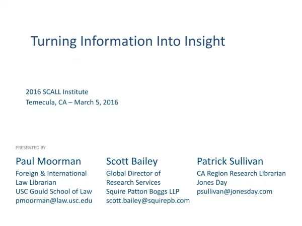 2016 SCALL Institute Temecula, CA – March 5, 2016