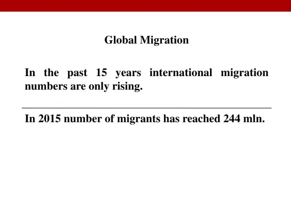 Global Migration In the past 15 years international migration numbers are only rising.