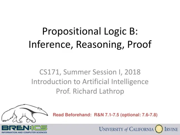 Propositional Logic B: Inference, Reasoning, Proof