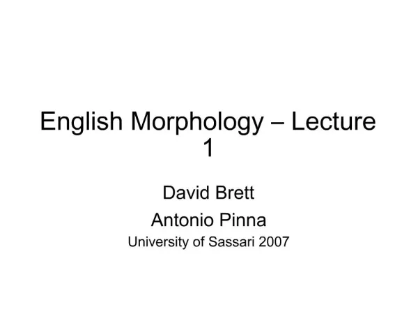 English Morphology Lecture 1
