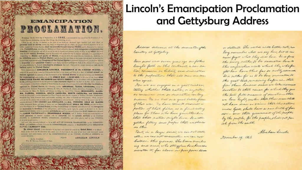 lincoln s emancipation proclamation and gettysburg address
