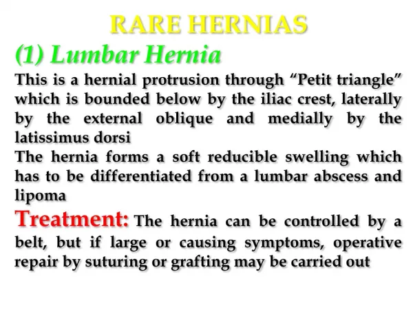 RARE HERNIAS (1) Lumbar Hernia