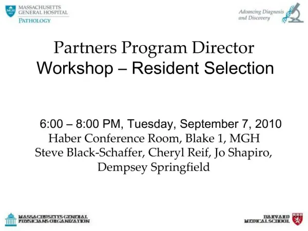 Partners Program Director Workshop Resident Selection