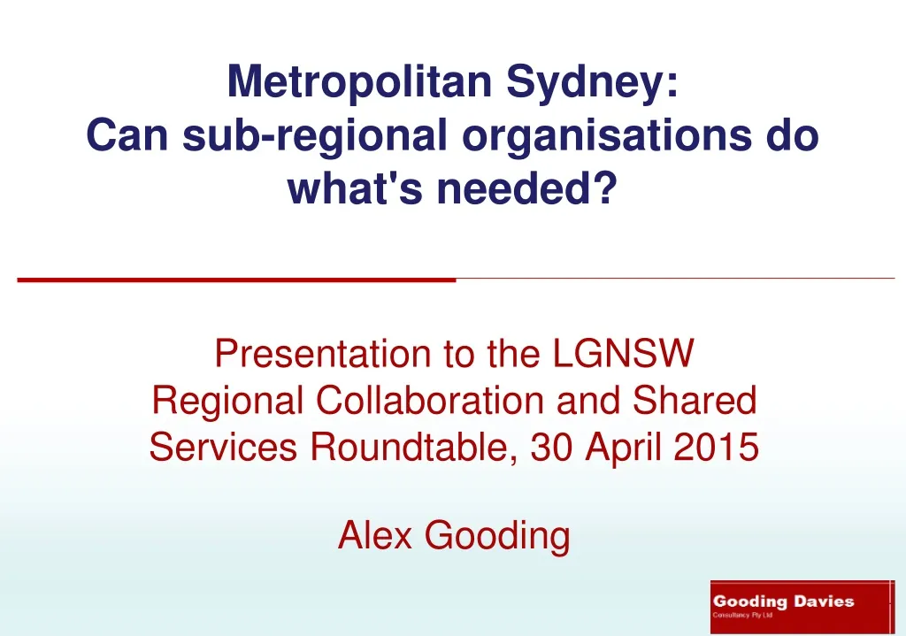 metropolitan sydney can sub regional organisations do what s needed