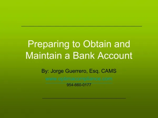Preparing to Obtain and Maintain a Bank Account
